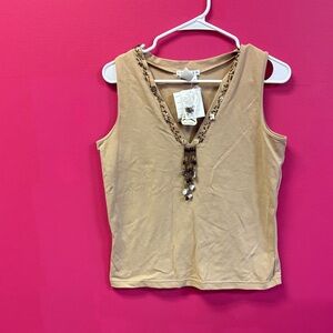 SPANNER Tan Embellished V-Neck Tank Top